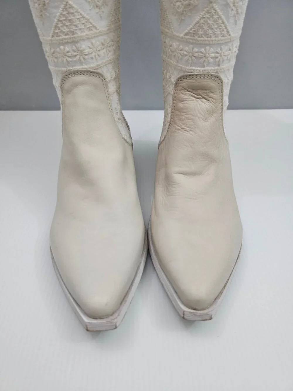 Free People Bren Knee High Boot Womens EU 37 Cream Embroidered Boho Slouchy